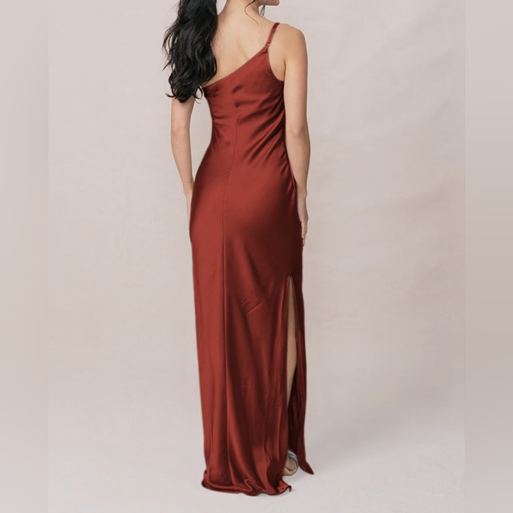 Reverly Jade Satin Dress Formal Wedding Guest One Shoulder - Picture 2 of 16